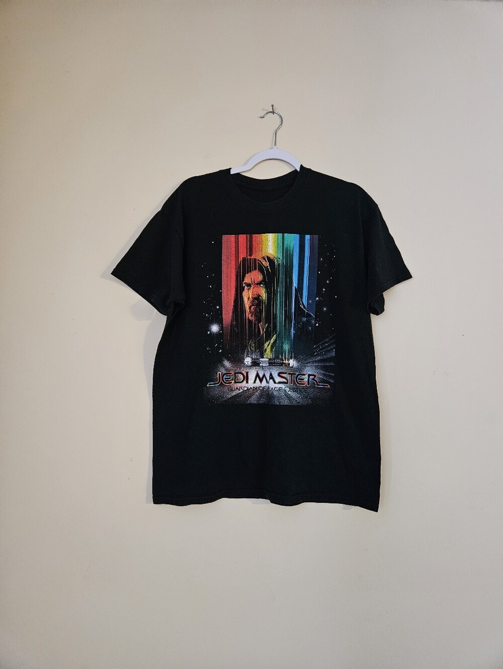 Source Unknown Black Jedi Master Short Sleeve Tee with Rainbow Graphic